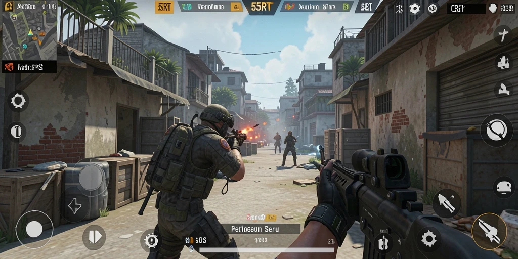 Tangkapan layar gameplay 55RT yang penuh aksi dan strategi FPS.
