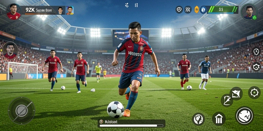 Gameplay 9ZK yang menegangkan dengan aksi sepak bola nyata.