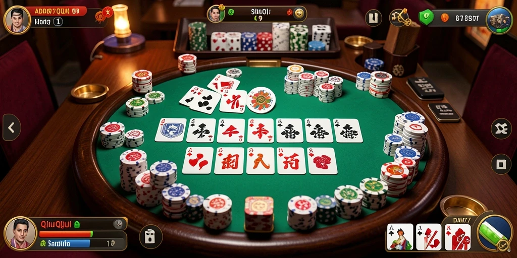 Screenshot gameplay ADAM77 menampilkan aksi seru permainan QiuQiu.