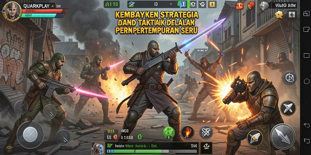 Tampilan gameplay menarik dengan pertempuran dan strategi mendebarkan.