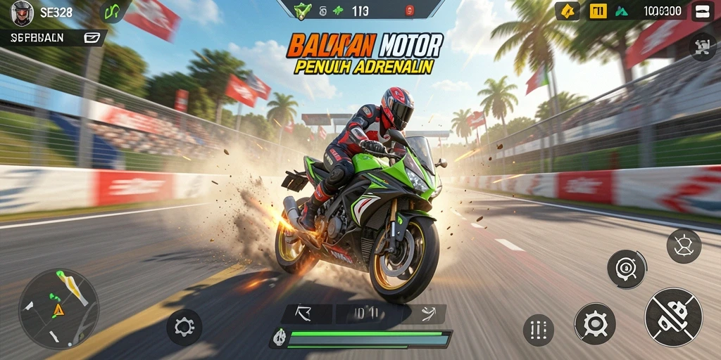 Gameplay SE328 yang menegangkan saat balapan motor.