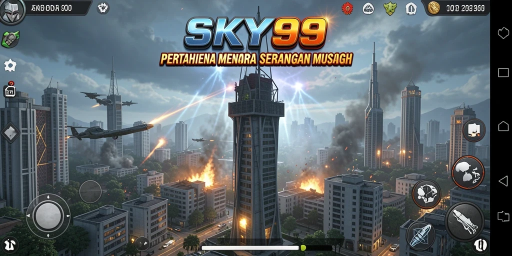 Tangkapan layar menampilkan intensitas gameplay Tower Defense di SKY99.