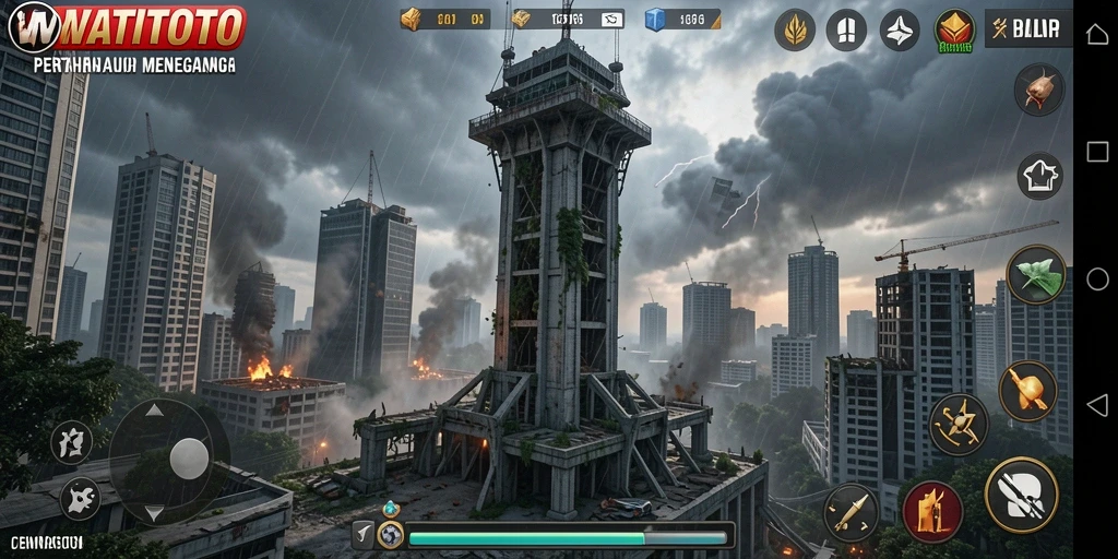 Screenshot gameplay WATITOTO menampilkan aksi menara pertahanan yang mendebarkan.